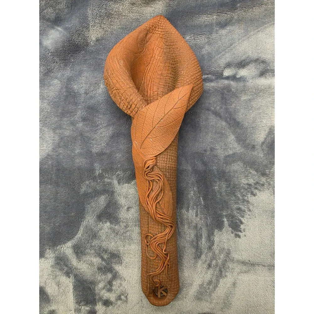 Studio Pottery Terracotta Calla Lily Wall Pocket Vase Signed K 12.5 Inch Art